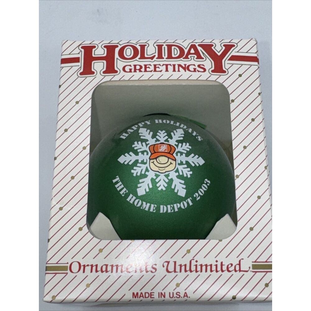 HOME DEPOT Employee Glass Christmas Ornament New Vintage Happy Holidays 2003